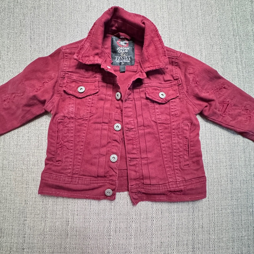 Jordan Craig Kids Legacy Edition Distressed Denim Jacket Burgundy Red Size 3